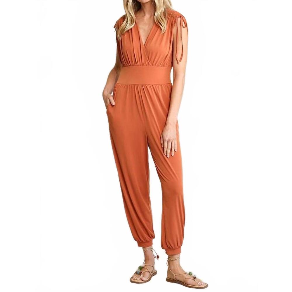 NEW BNS ruched drawstring detail jogger jumpsuit with pockets in clay